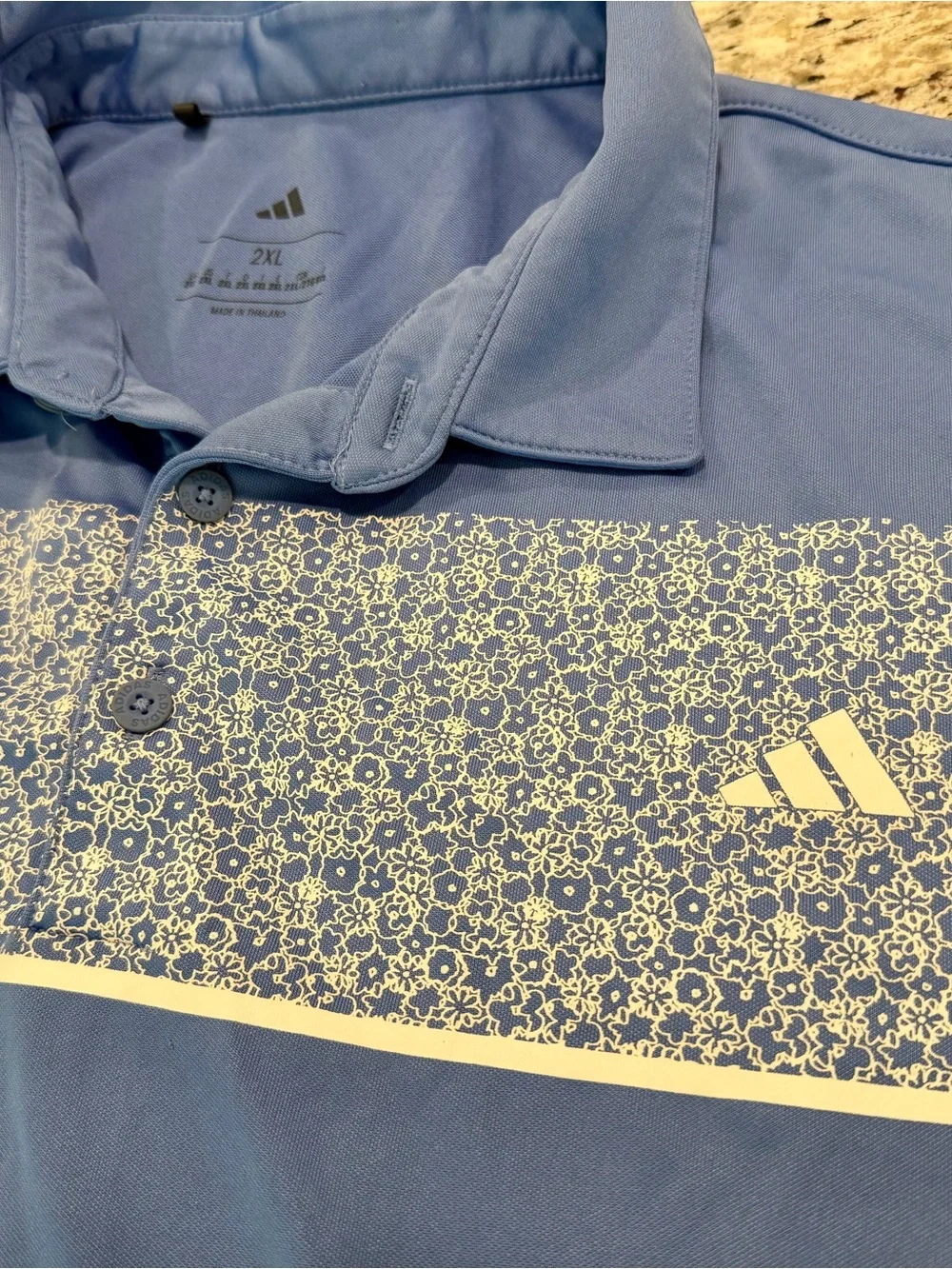 Adidas Men’s 2XL golf Polo Performance Shirt Short Sleeve Floral Blue Hawaiian